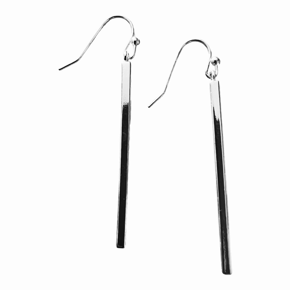 Minimalist Slim Bar Silver Earrings